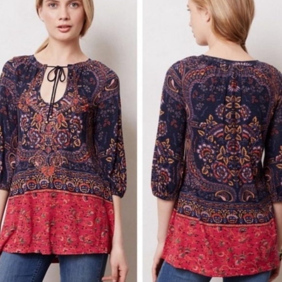 Anthropologie Meadow Rue Top Size M Multicolor Paisley - Picture 1 of 11